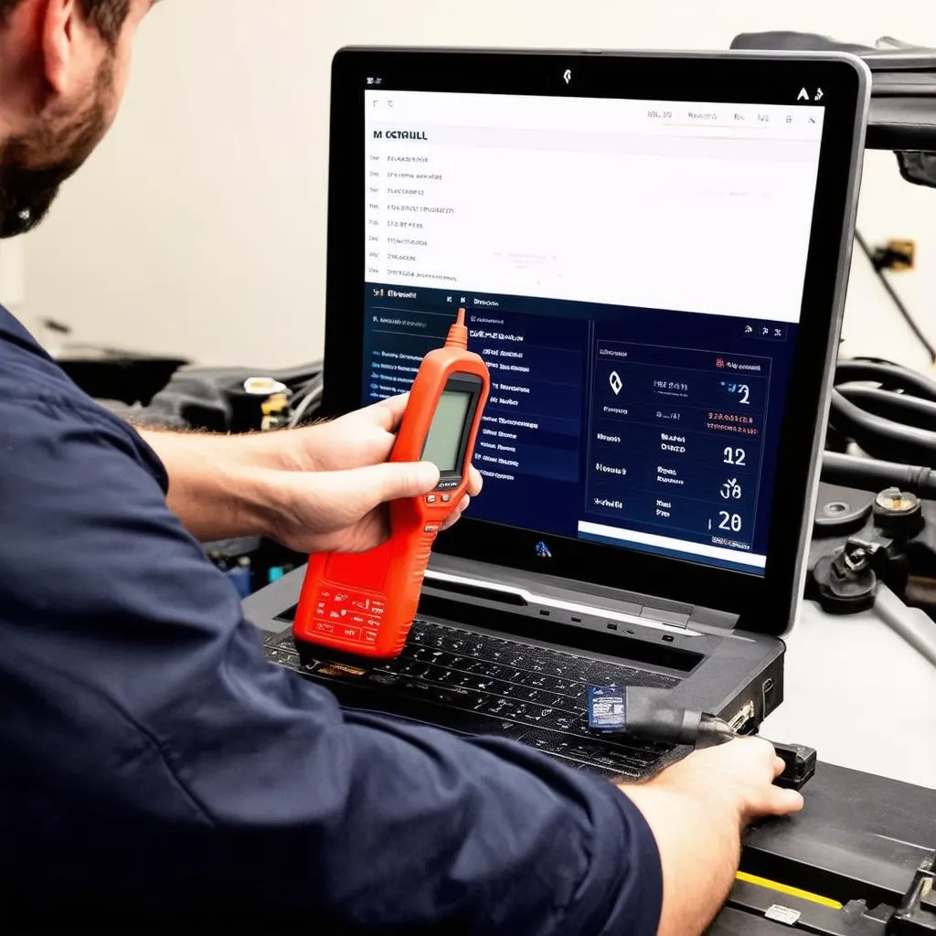 Mechanic using OBD scanner